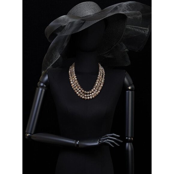 Crystal Beads Statement Necklace, Three-strand Layered Necklace, Waterfall - Picture 2 of 6